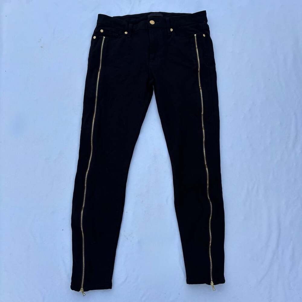 7 For All Mankind Black Skinny Pants with Gold Side Zippers